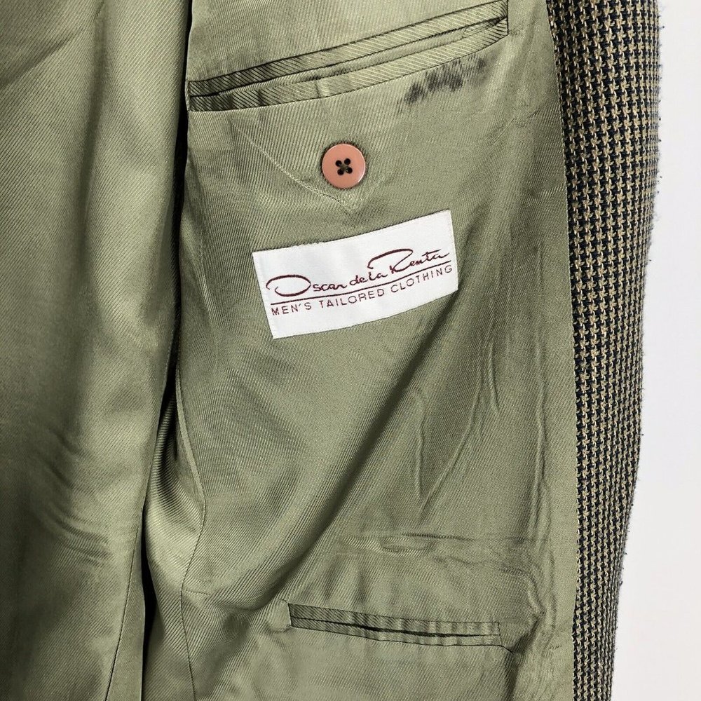 Oscar De La Renta Mens 44R Green Grey Silk Blend Houndstooth Sport Coat Blazer - Picture 7 of 12